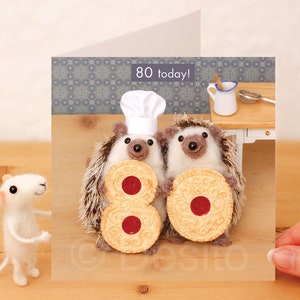 Whimsical Greeting Card - 80th birthday, card for hedgehog lover