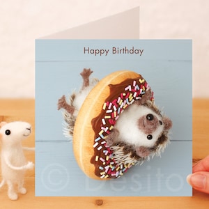 Whimsical Birthday Card (Doughnut) - cute hedgehog