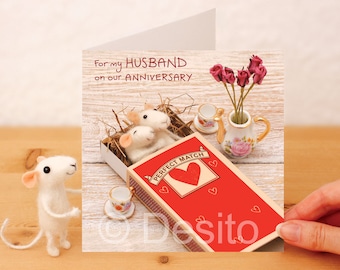 Husband Anniversary Card: Needle-Felted, photographed. Whimsical Design