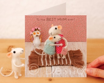 Whimsical Mouse Mum Birthday Card: Needle Felted & Photographed Design