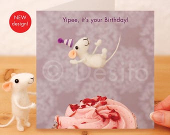 Funny Mouse Birthday Card: Yipee Whimsical Design
