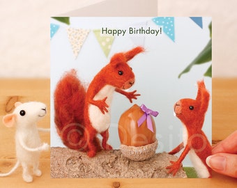 Funny Squirrel Birthday Card: Handcrafted and photographed Whimsical design