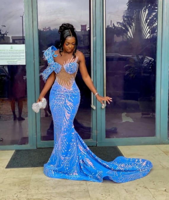 Blue Sequin Prom Dress Lace Maxi Dress Corset Dress Pageant Dress Homecoming Dress Wedding Reception Gown Birthday Gown Runway Dress Etsy