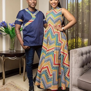 Couples African outfit, Ankara couples matching clothes, African wedding outfit, African men shirt, African print dress, Ankara maxi dress