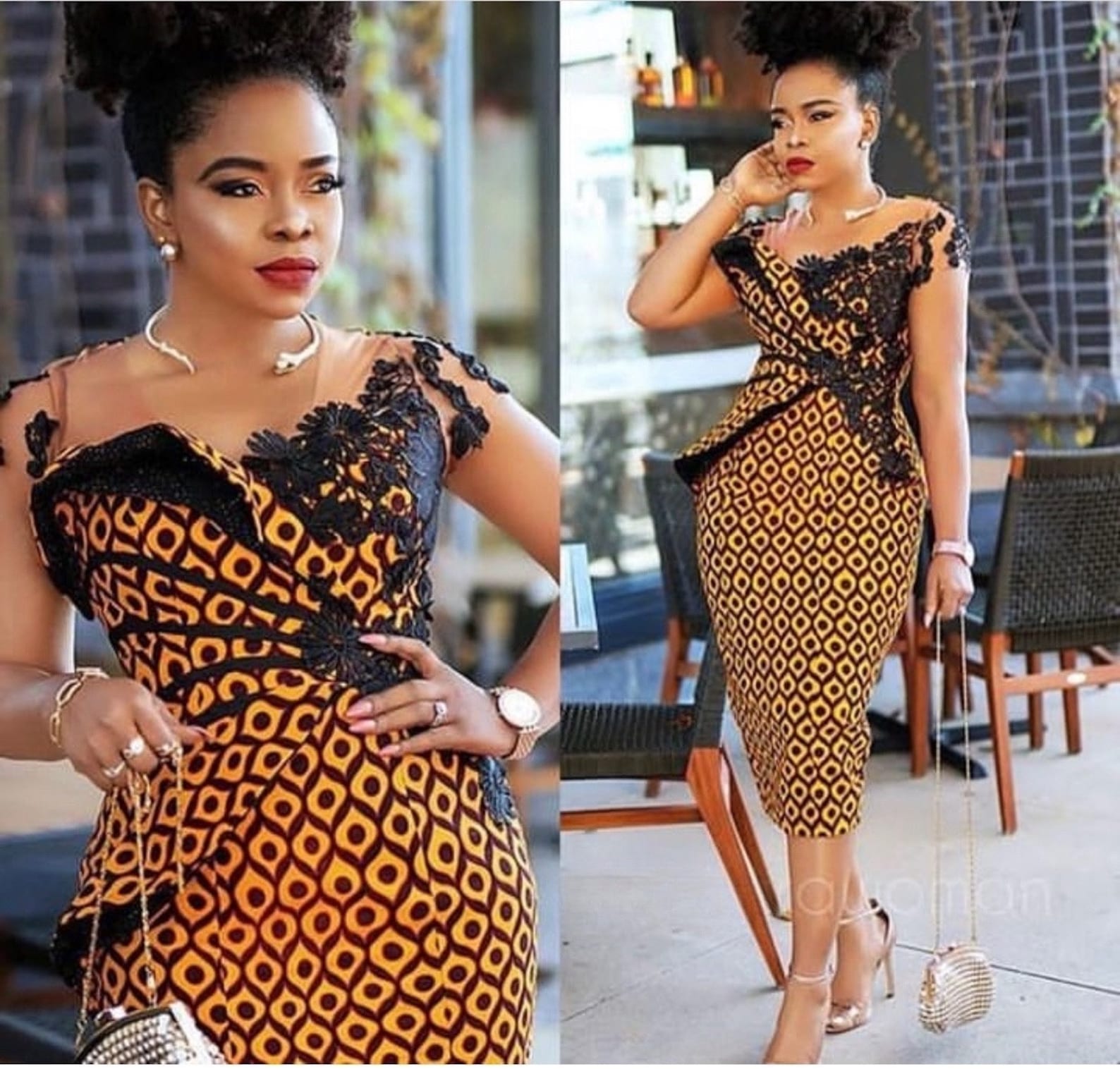 African Woman In Ethnic Dress Long Sleeve Bodycon Dress Ethnic Geometric Patterns LT18