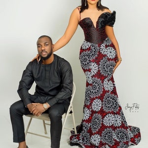 Couples African outfit, Couples Ankara matching clothes, Ankara gown, African wedding outfit, African engagement outfit, African print dress