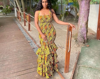 Vestido sereia africana, vestido de bata Ankara, vestido estampado africano, traje feminino africano, vestido de baile africano, vestido de noiva africano, vestido Ankara