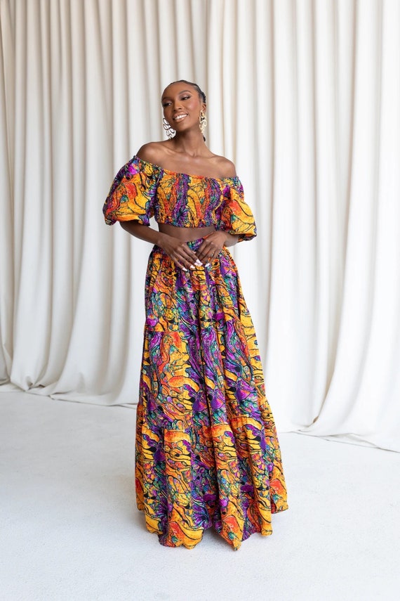 2 piece maxi set dress Smocked Two-Piece Set with Flowy Maxi Skirt Lime / Small