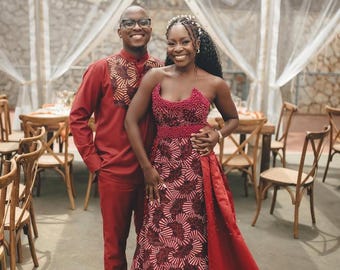 Couples African wedding outfit, Couple Ankara attire, African couple matching outfit, African men outfit, African print dress, Ankara dress