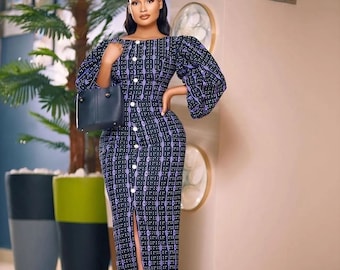 African print dress, Ankara midi dress, Ankara work dress, African outfit, African maxi dress, Women African clothing, Ankara gown