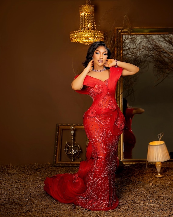 Red Prom Dress, Corset Dress, Trumpet Lace Dress, Beauty Pageant Gown, Homecoming Dress, Wedding Reception Gown, Birthday Dress, Party Dress