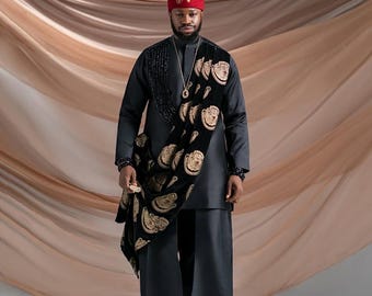 African men wedding outfit, Igbo groom attire, Men 2 piece outfit, African fashion, African clothing, groom Dashiki, African men kaftan