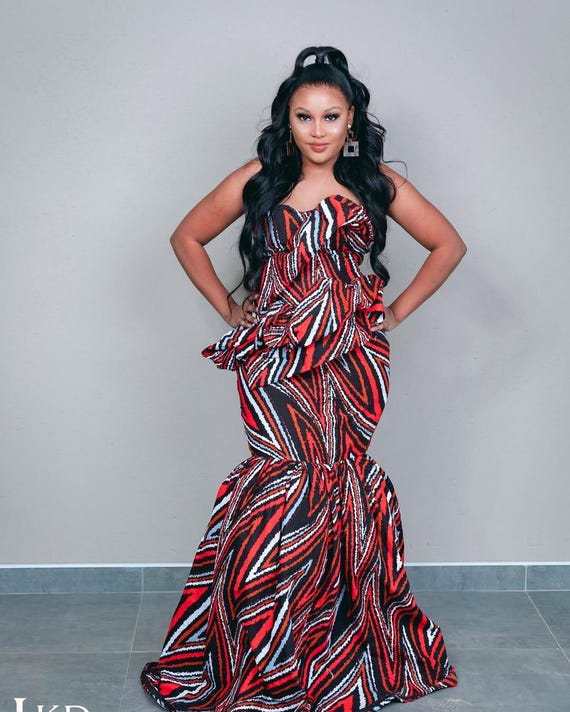 chinese dress ladies African Print Long Mermaid Dress – Nams Custom Designs main image 0