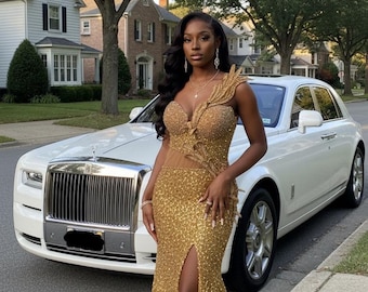 Vestido de encaje dorado, vestido corsé, vestido de graduación, vestido de concurso de belleza, vestido de fiesta, vestido de recepción de boda, vestido de cumpleaños, vestido de fiesta corte A con abertura