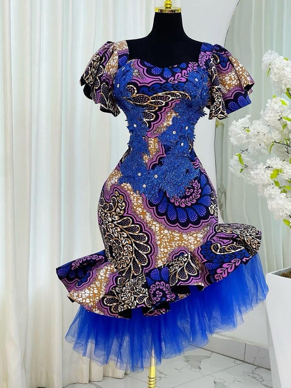 Blue Tutu Ankara Tutu Dress African Dress, Ankara Maxi Dress, African Print  Halter Neck Dress