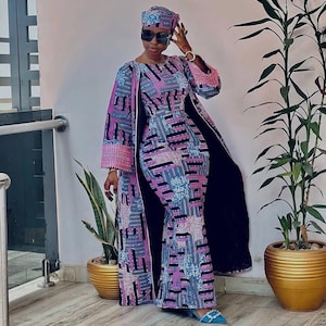 Afrykański 2-częściowy zestaw, sukienka Ankara i zestaw kimono, sukienka z afrykańskim nadrukiem, afrykańskie kimono, sukienka Ankara maxi, sukienka z afrykańskim nadrukiem, strój Ankara