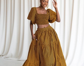 African Piece Set, Ankara Maxi Skirt and Crop Top, African Print