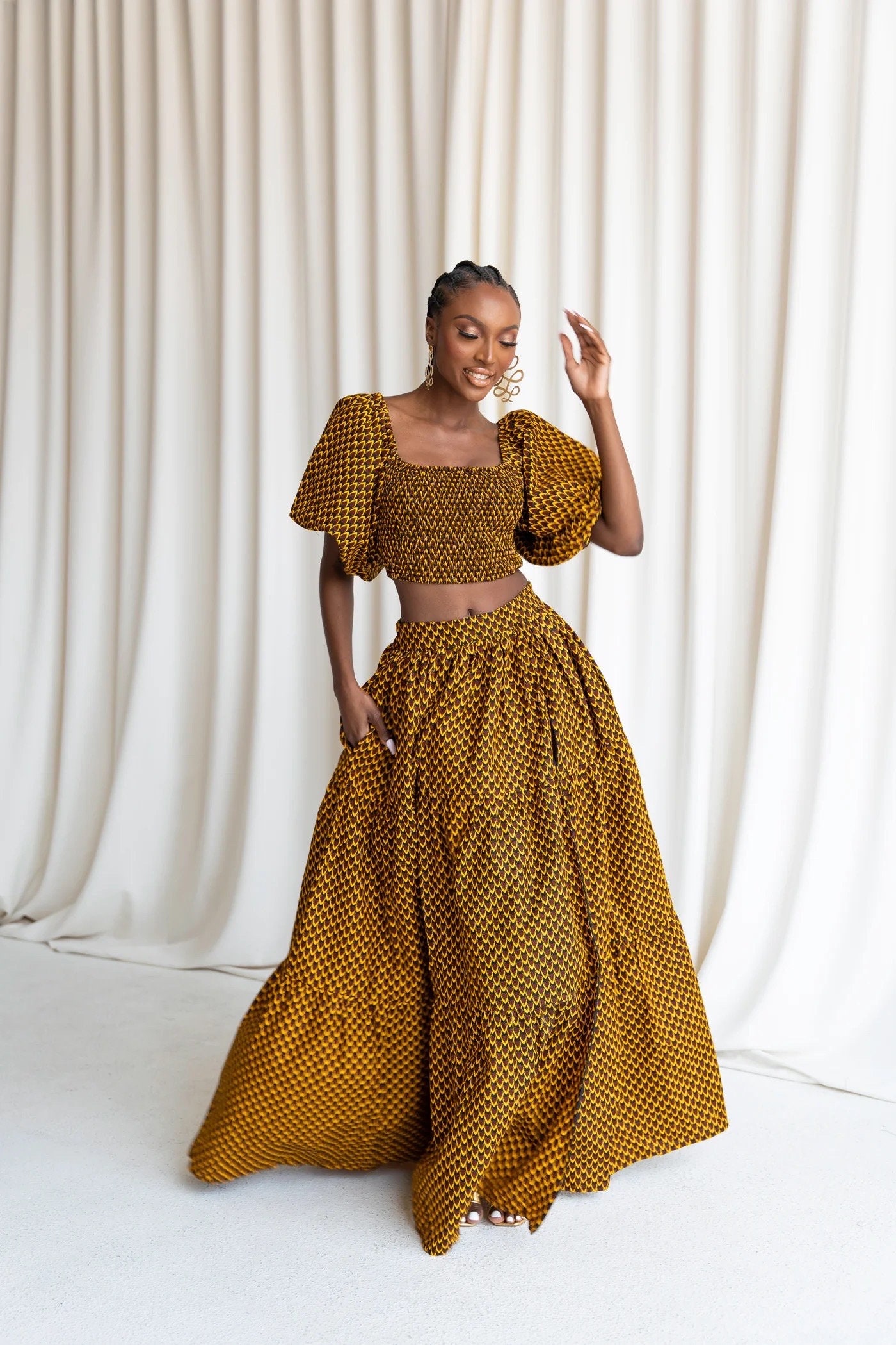 African 2 Piece Set, Ankara Maxi Skirt and Crop Top, African Print Matching  Set African Outfit, African Smocked Top, Ankara Skirt and Blouse 