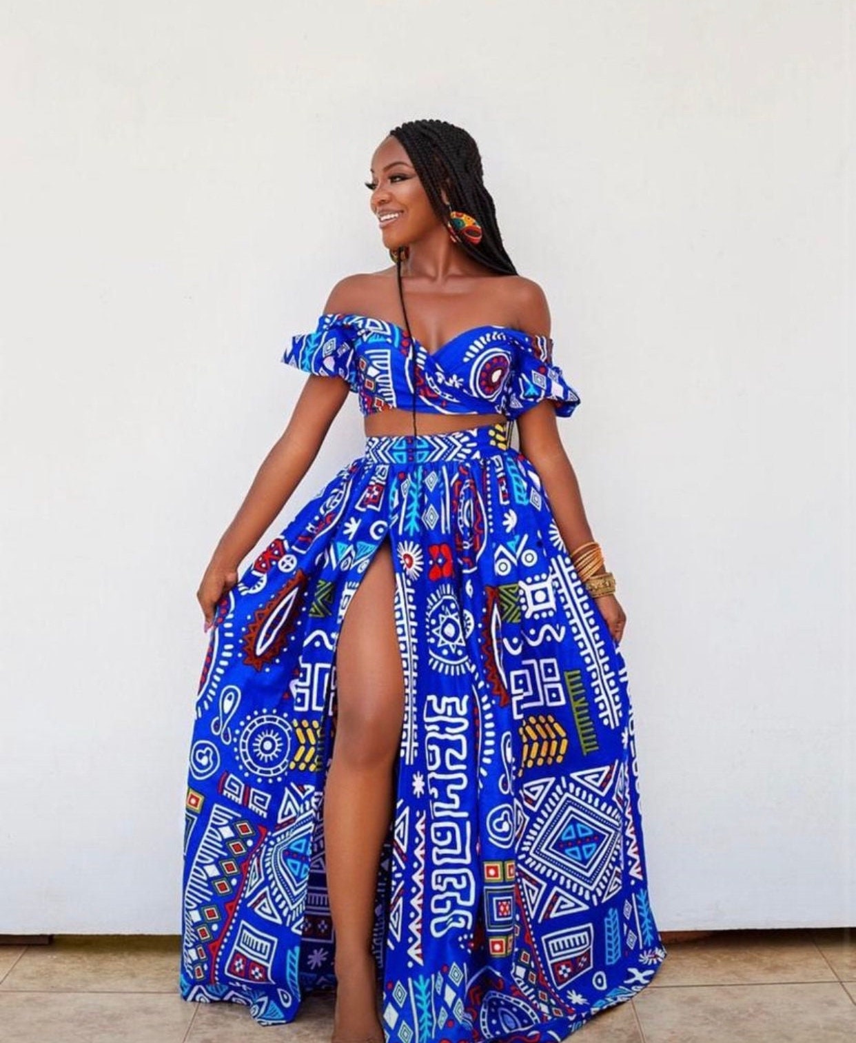 African Casual Mix Print Long Two Panel Skirt main image 1