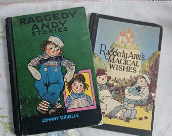 Libros infantiles antiguos de Raggedy Ann y Andy, tapa dura, década de 1950.