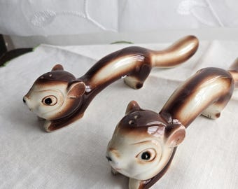 Zestaw solniczki i pieprzniczki Squirrel Ceramic Long Vintage Japan 2
