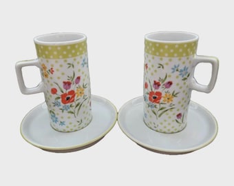 Zestaw 2 filiżanek do espresso w stylu vintage Demitasse Millefleur Avante-guarde z wiosennymi kwiatowymi wzorami z Japonii