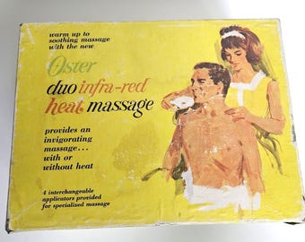 Vintage elektrisch Oster Duo-infrarood massageapparaat model 207-01 uit de jaren 60 en 70 met originele doos, werkt