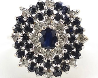 Vintage 9 kt gouden ring met saffier en diamant