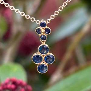 Pre-loved Solid 18ct Gold Sapphire Handmade Drop Pendant & 9ct Gold Chain