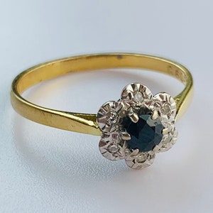 Vintage 0.34ct Sapphire and Diamond 18ct Gold Cluster Ring, Size UK O 1/2, US 7 1/2