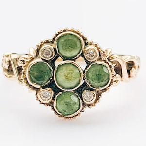Vintage est. 1ct Round Cut Peridot and Diamond 9ct Gold Ring