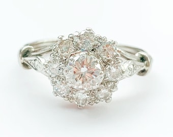Vintage Diamond Daisy Cluster Platinum Ring
