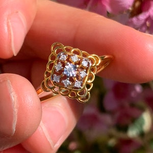 Vintage 9ct Yellow Gold Diamond Openwork Ring Size R 1/2
