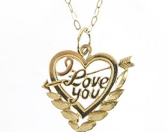 Vintage “I Love You” Heart Shaped Pendant and Necklace set in 9ct Yellow Gold