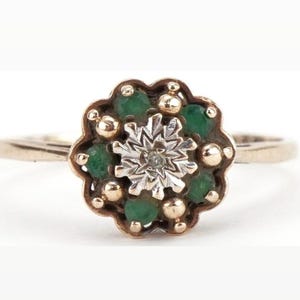 Vintage Emerald & Diamond 9ct Gold Cluster Ring