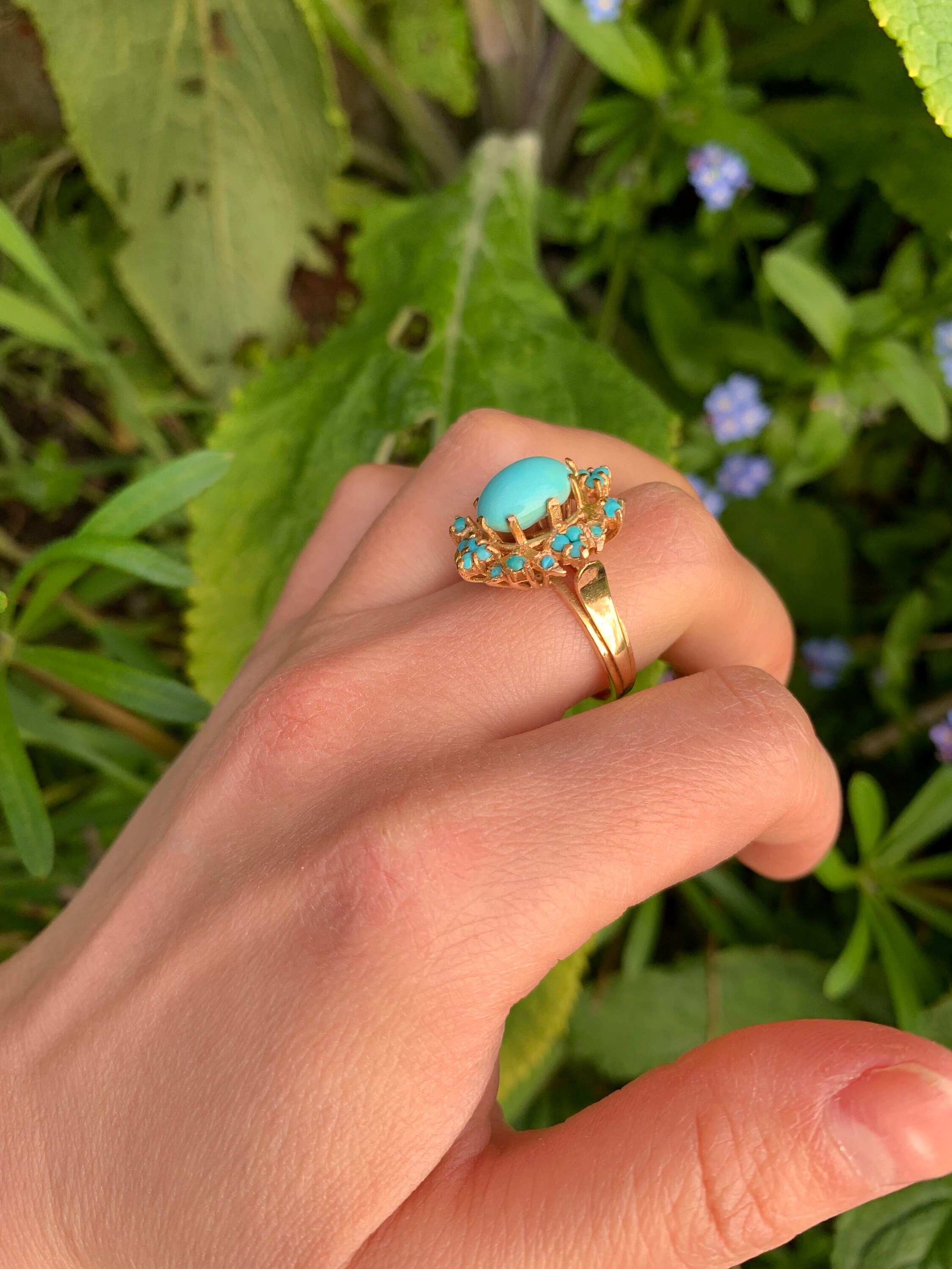 Vintage 18ct Gold Turquoise Cocktail Ring, Size P - Etsy