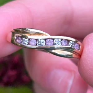 Vintage Diamond & Pink Sapphire 9ct Gold Half Eternity Ring