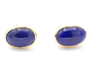 Vintage 18K Yellow Gold Lapis Lazuli Stud Earrings