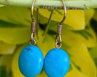 Vintage 9ct Yellow Gold Turquoise Drop Earrings