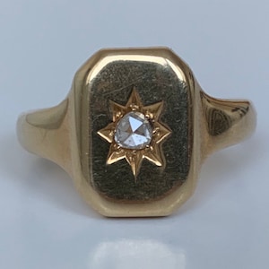 Vintage approx. 0.10ct Rose Cut Diamond 18ct Yellow Gold Signet Ring,Gents Ring,Anniversary Birthday Gift for Him,Size UK U,US 10