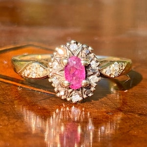 Vintage Ruby & Diamond 9ct Gold Cluster Ring