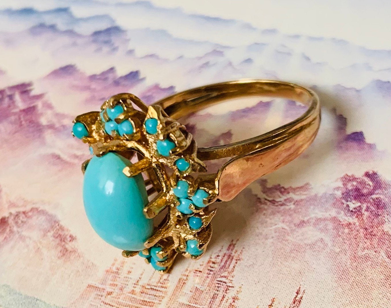 Vintage 18ct Gold Turquoise Cocktail Ring, Size P - Etsy