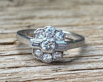 Vintage Platinum Diamond Cluster Ring