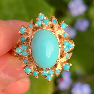 Vintage 18ct Gold Turquoise Cocktail Ring, Size P
