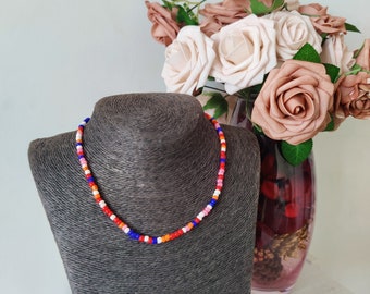 Single Strand Beaded Necklace, Multicolored necklace/  Boho Style/ Seed Bead necklace, Minimalist Bead Choker/ Handmade Jewelry