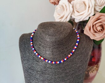 Single Strand Beaded Necklace, Multicolored necklace/  Boho Style/ Seed Bead necklace, Minimalist Bead Choker/ Handmade Jewelry