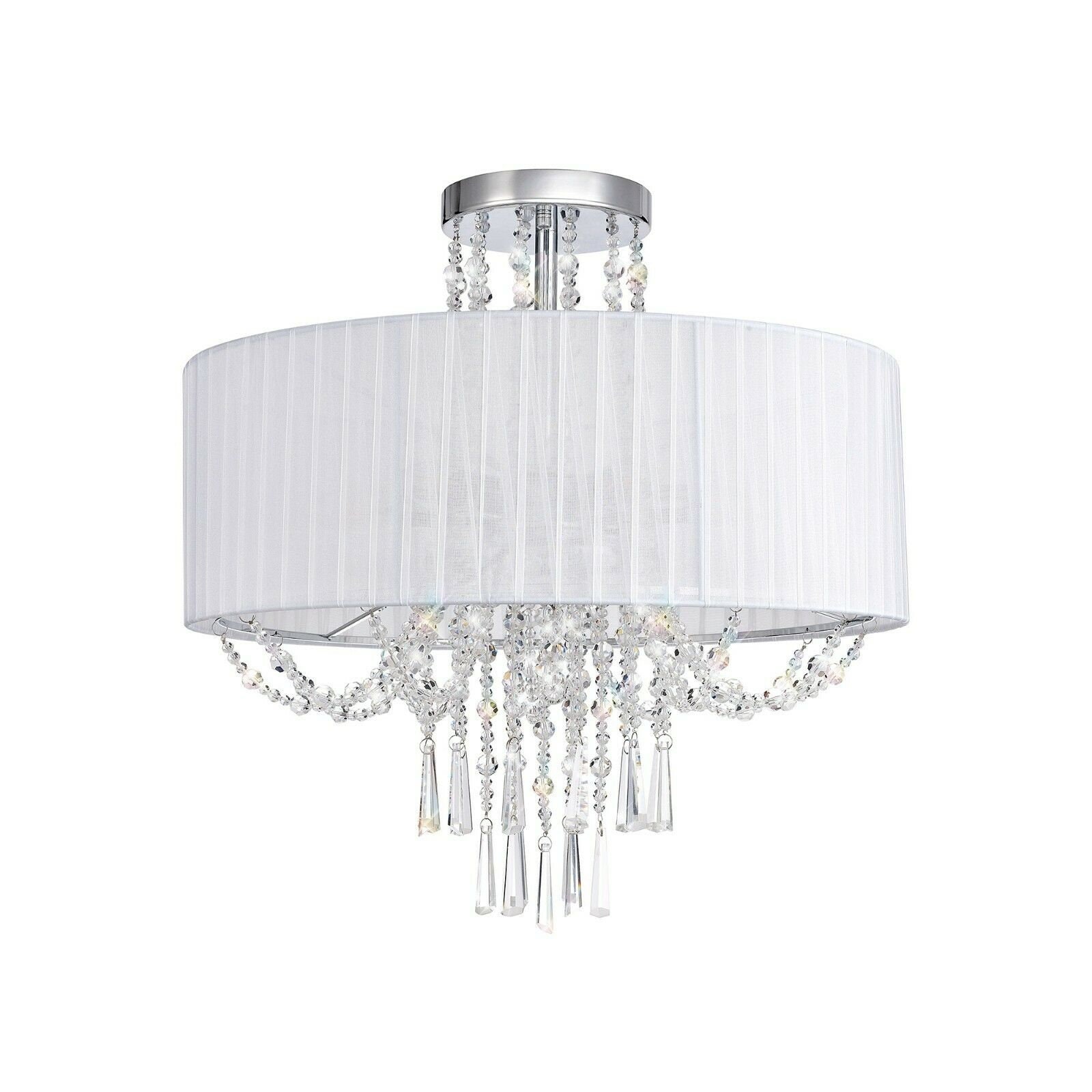 Crystal Chandelier SemiFlush 6 Light White Modern Round Etsy