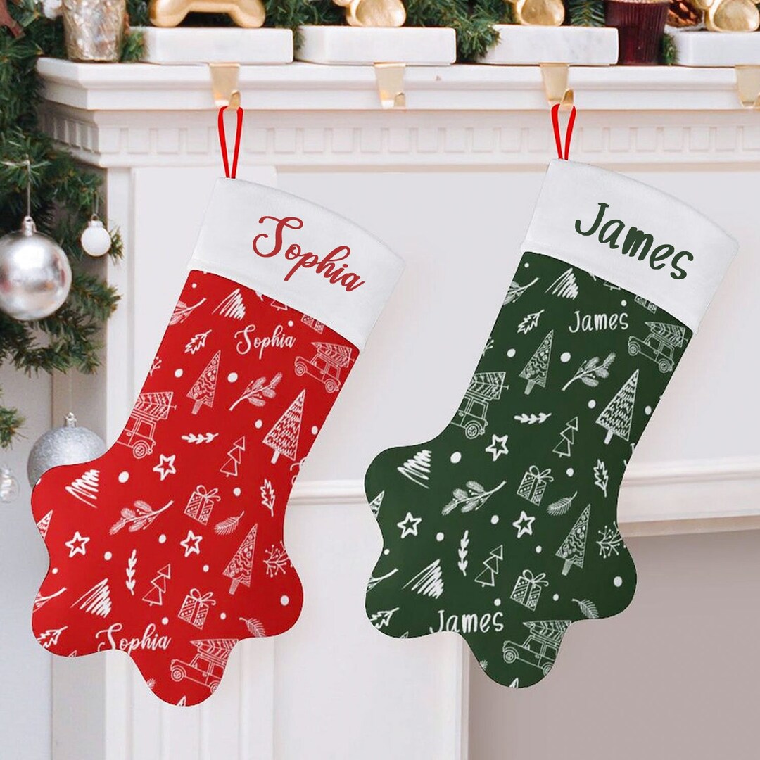 Customized Name Paws Christmas Stocking 2023 Personalized Etsy
