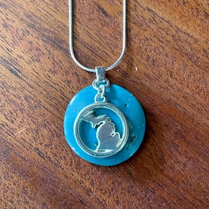 Michigan Charm & Petoskey Stone Necklace 1 Sterling Silver