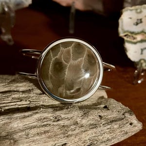 Petoskey Stone Cuff Bracelet, Silver Plated Brass